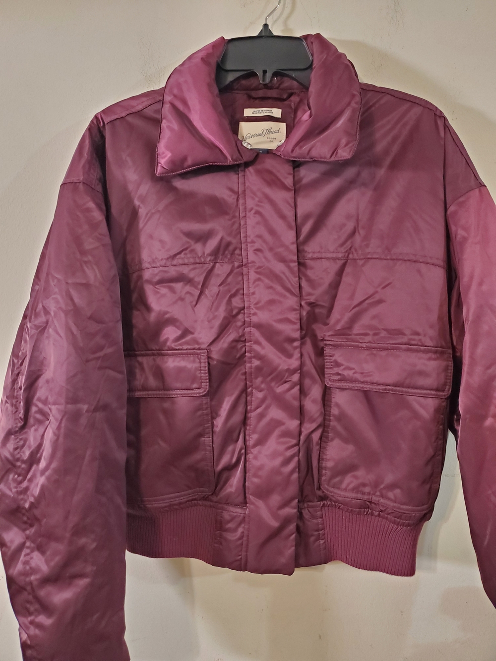 Casual Women's Puffer Jacket Burgundy Water Resistant Medium